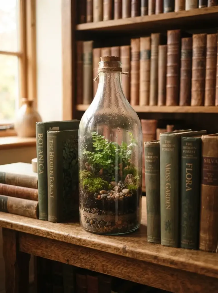 12. Bookcase Bottle Terrarium