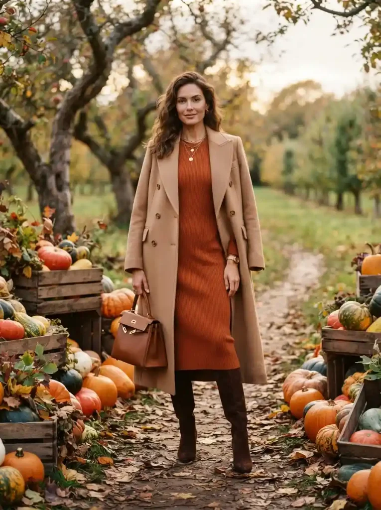 12. Camel Coat With a Knit Dress