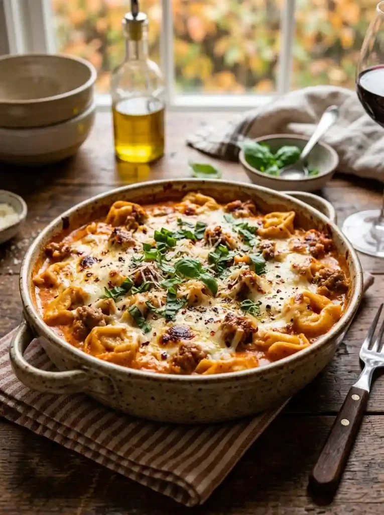 12. Creamy Sausage and Tortellini Casserole