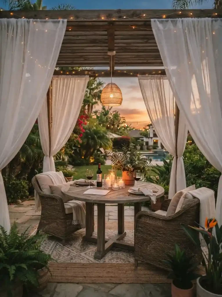 12. Create a covered dining nook with outdoor curtains