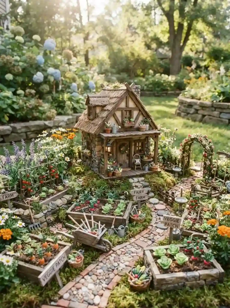 12. Create a Fairy Farm With Tiny Vegetable Gardens