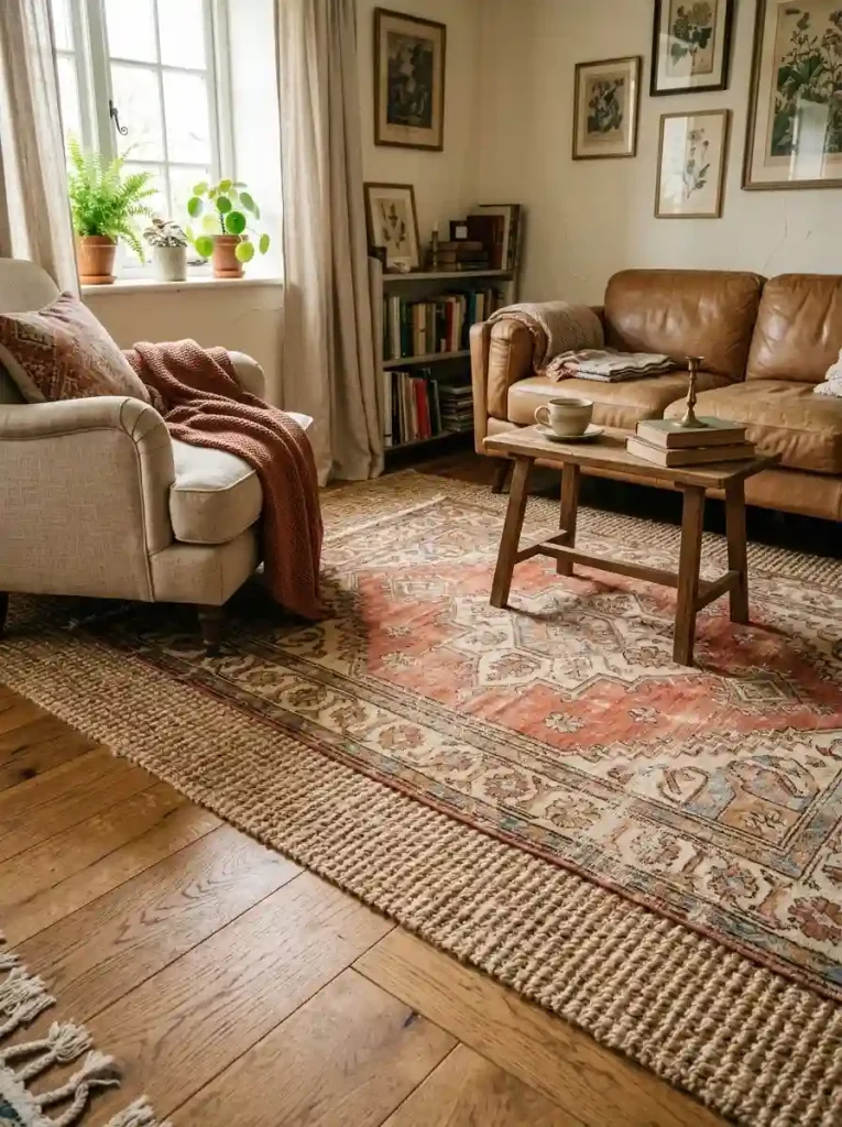 12. Layered Vintage-Style Rugs