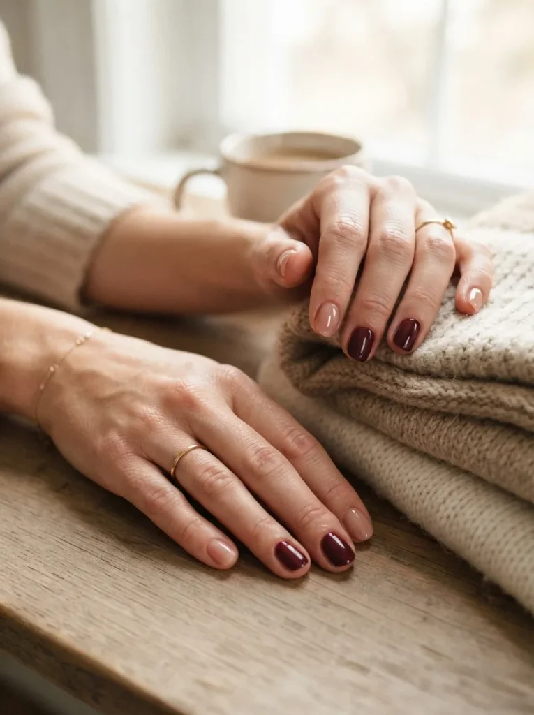 12. Minimal Burgundy Accent Nail