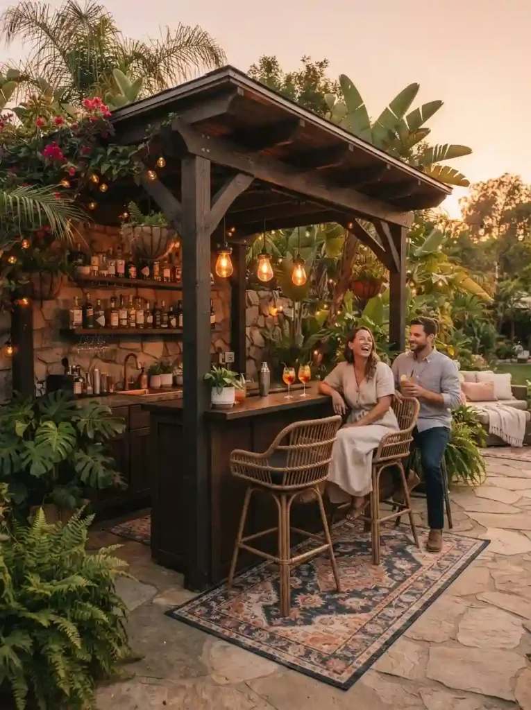 12. Pergola With a Roof and Outdoor Bar