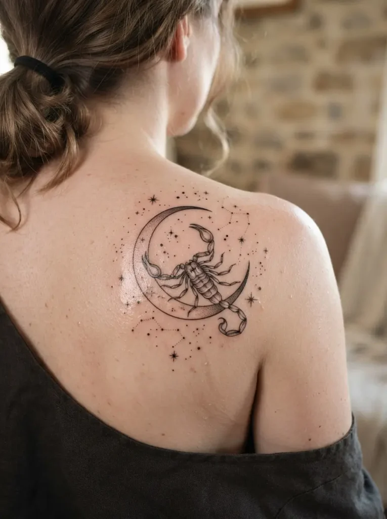 12. Scorpio Scorpion With Crescent Moon