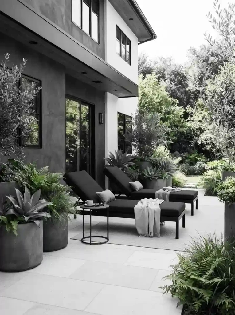 12. White Stone Patio With Black Accents