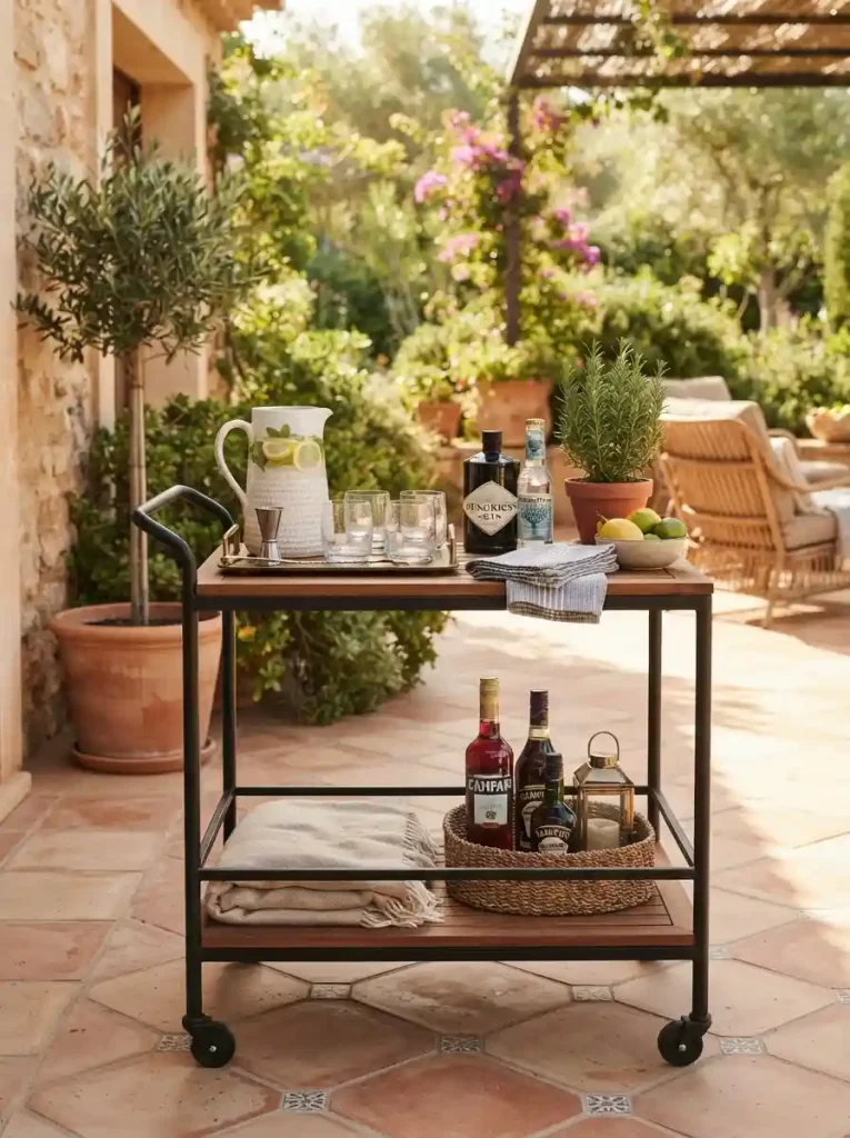 13. Arrange a Small Outdoor Bar Cart