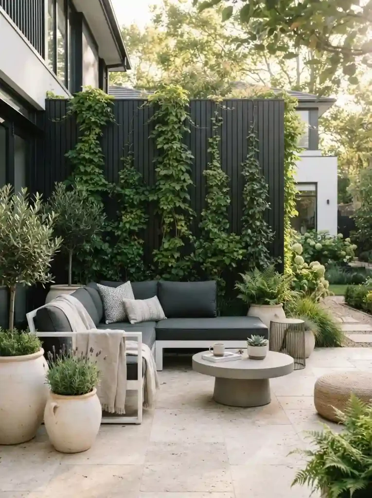 13. Black Privacy Screen With White Decor