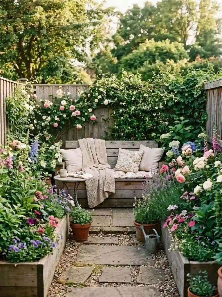 13. Built-In Bench With Raised Flower Beds