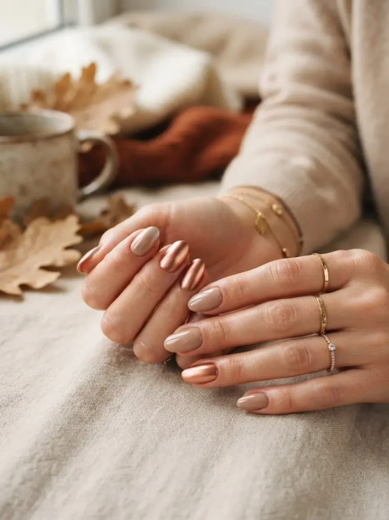 13. Copper Metallic Accent Nails