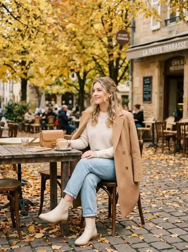 13. Light-Wash Jeans with Cream Chelsea Boots