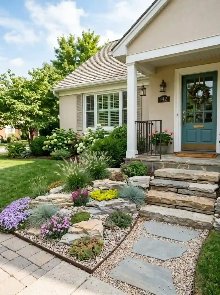 13. Make a Small Rock Garden Beside the Front Steps