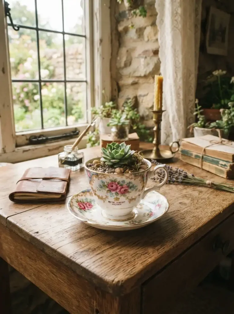 13. Succulent Arrangement in a Teacup