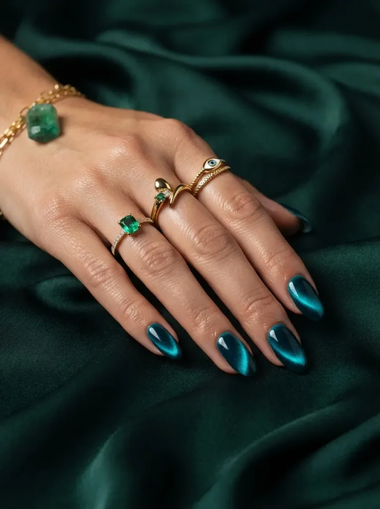 13. Teal Velvet Nails