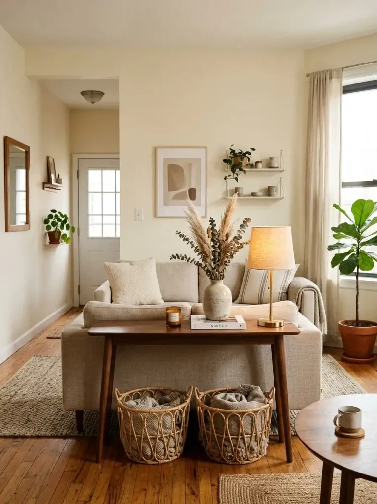 13. Use a Narrow Console Behind the Sofa