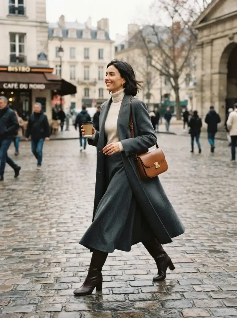 13. Wool Skirt and Knee-High Boots