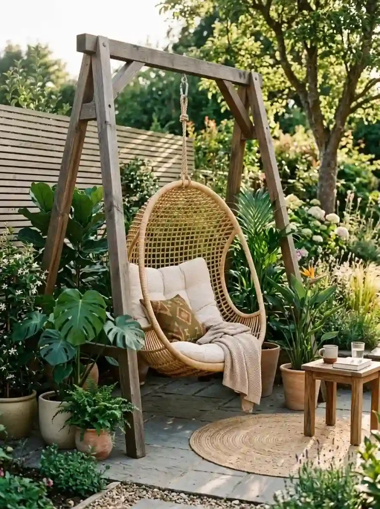 13. Woven rattan egg chair corner