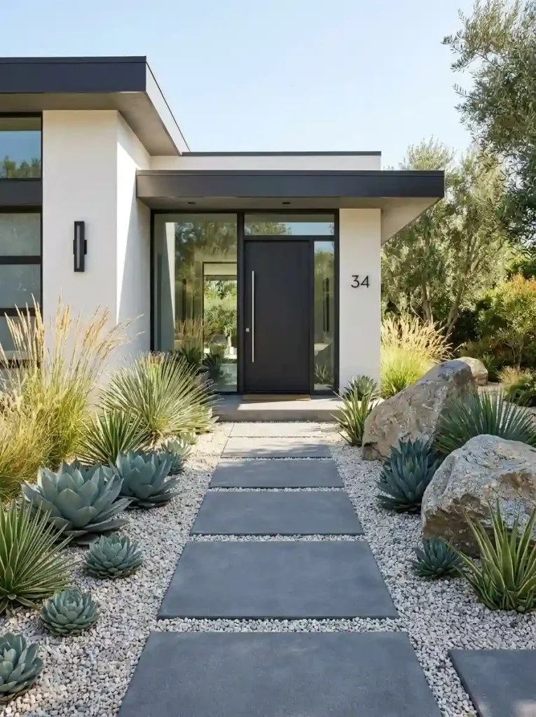 14. Create a Minimalist Gravel Garden Around the Entry