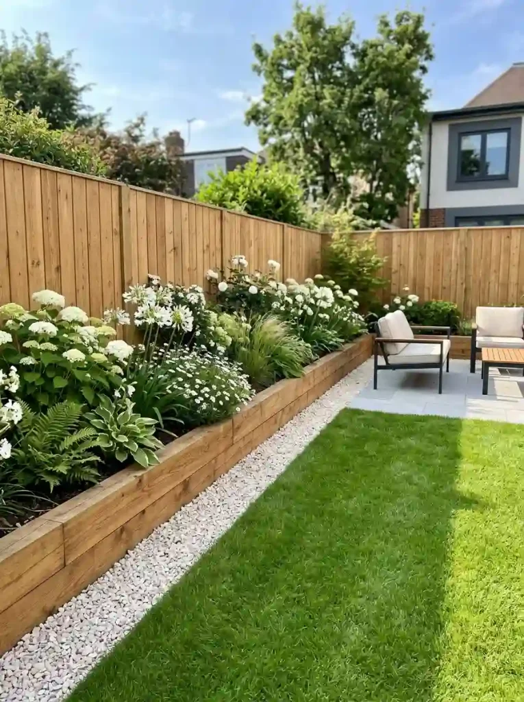 14. Gravel-and-Wood Raised Flower Bed