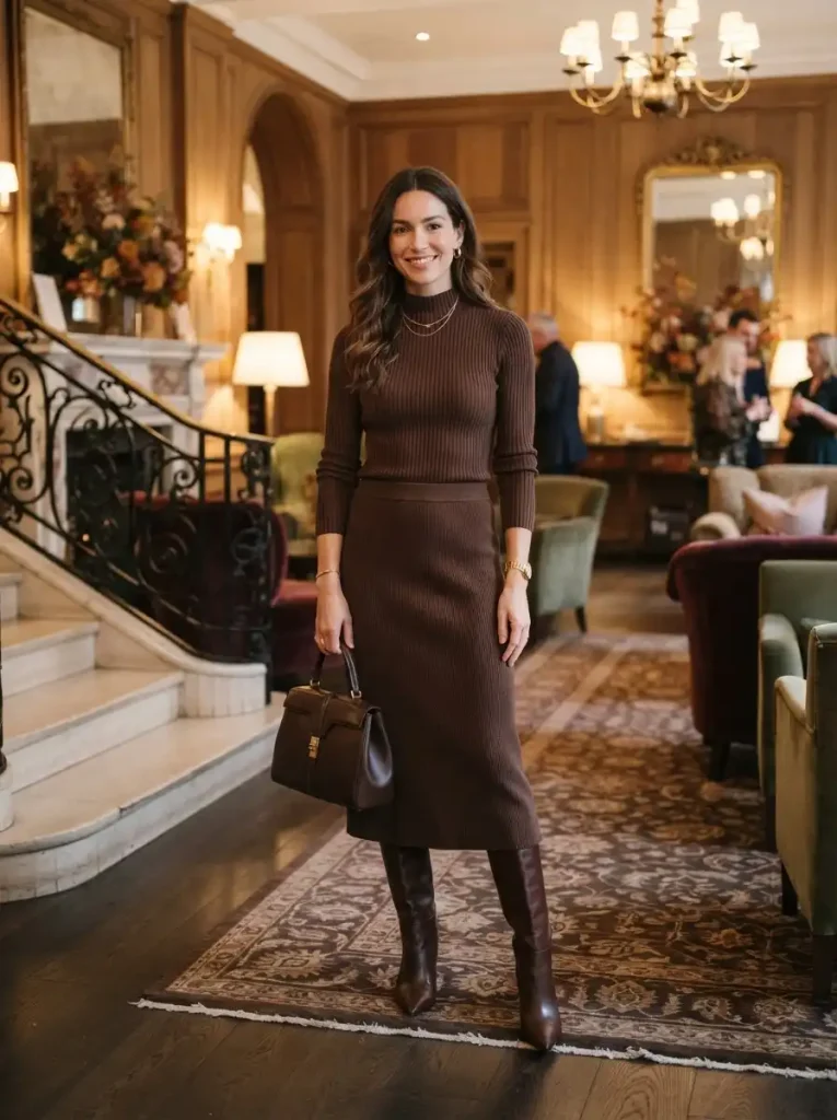 14. Knee High Boots With a Knit Skirt Set