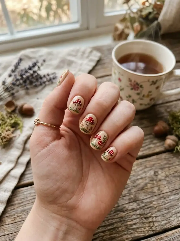 14. Mushroom Doodle Nails