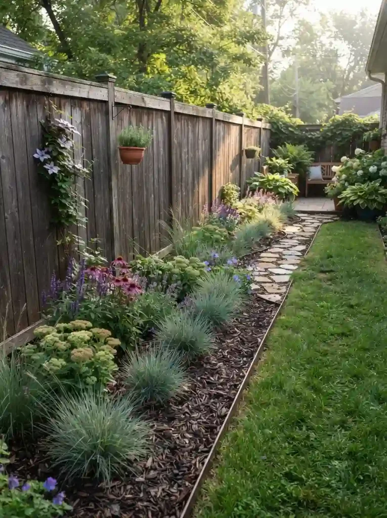 14. Plant a narrow border along the fence
