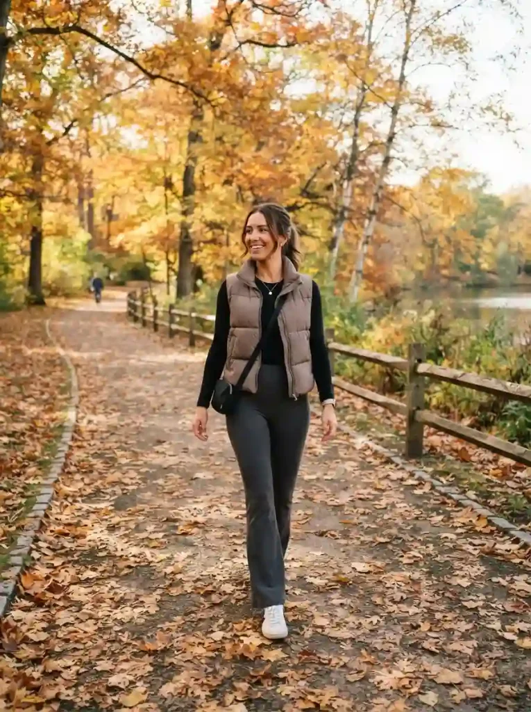 14. Puffer Vest with Flare Leggings