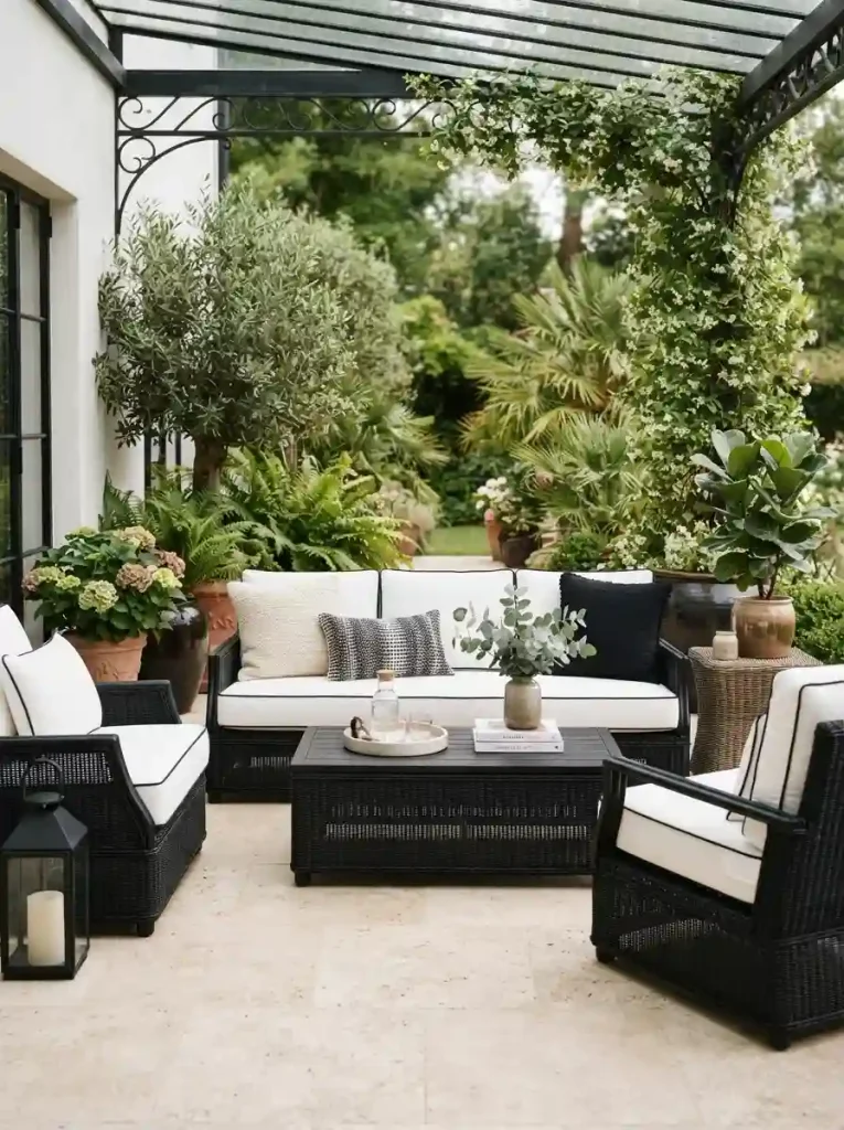 14. White Cushions With Black Piping