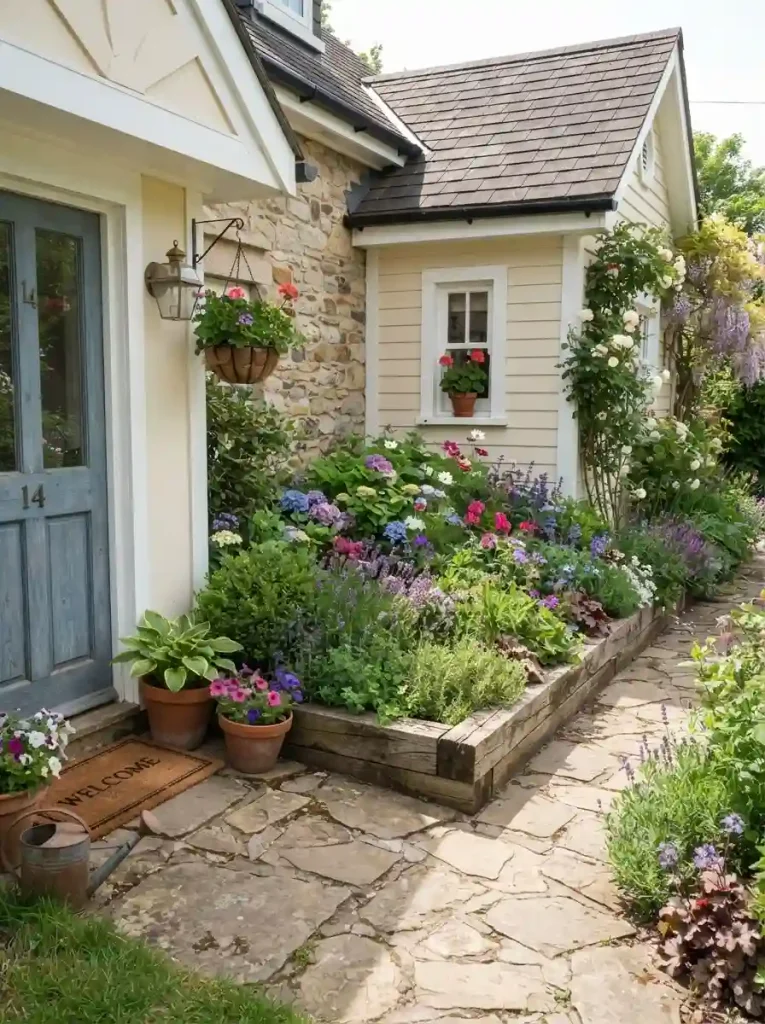 15. Add a Small Raised Garden Bed Near the Entrance