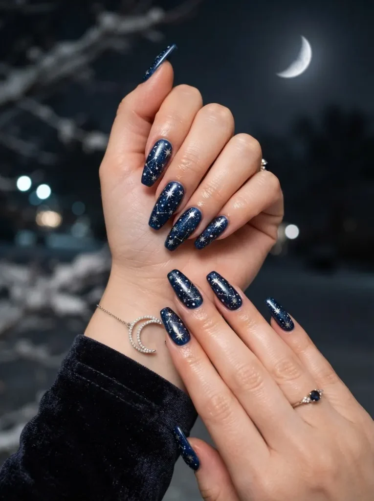 15. Blue Starry Night Nails