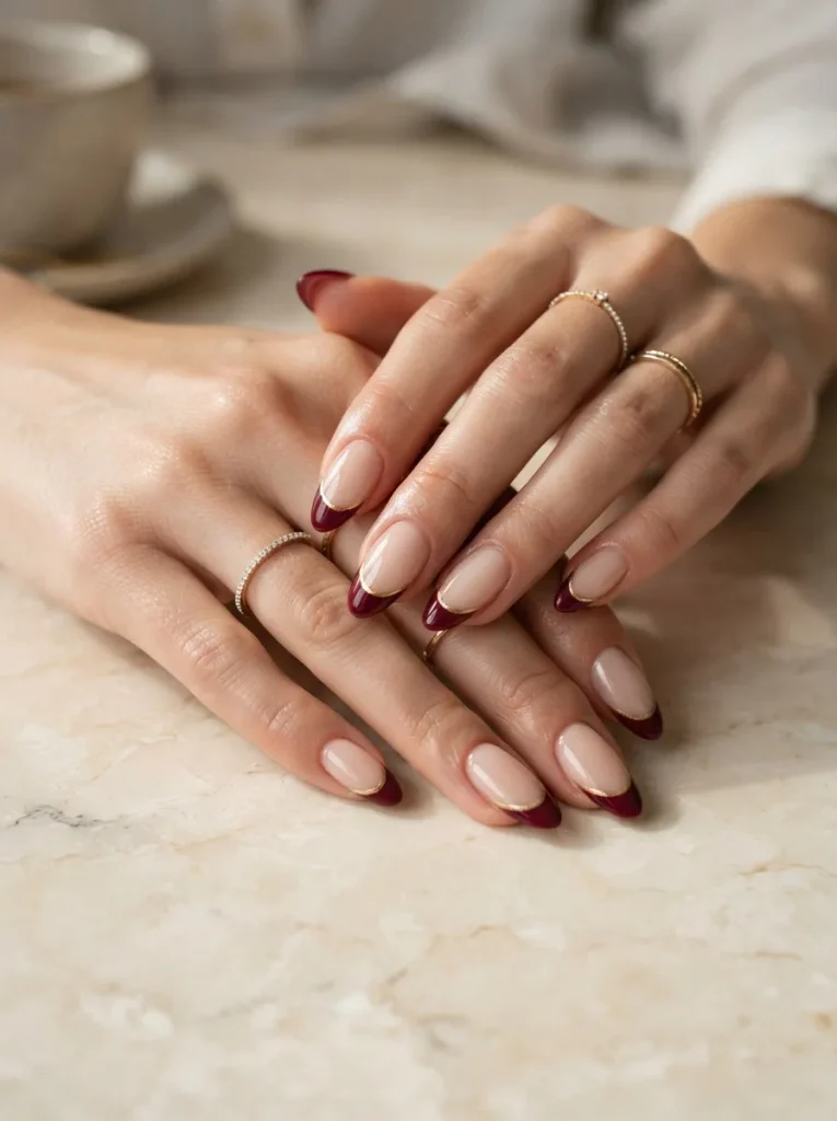 15. Burgundy French with Metallic Line