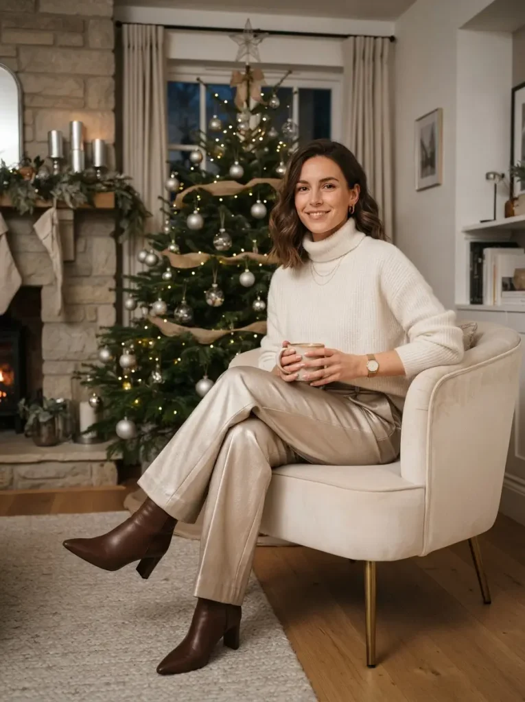 15. Cozy Turtleneck With Metallic Pants