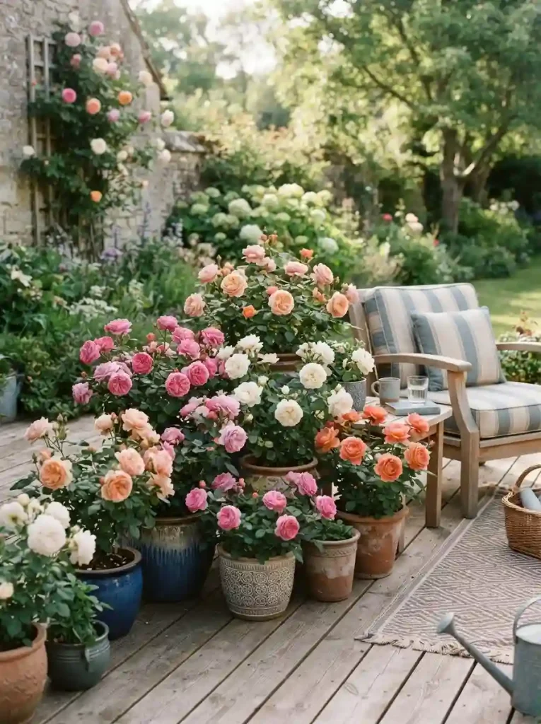 15. Grow roses in decorative containers