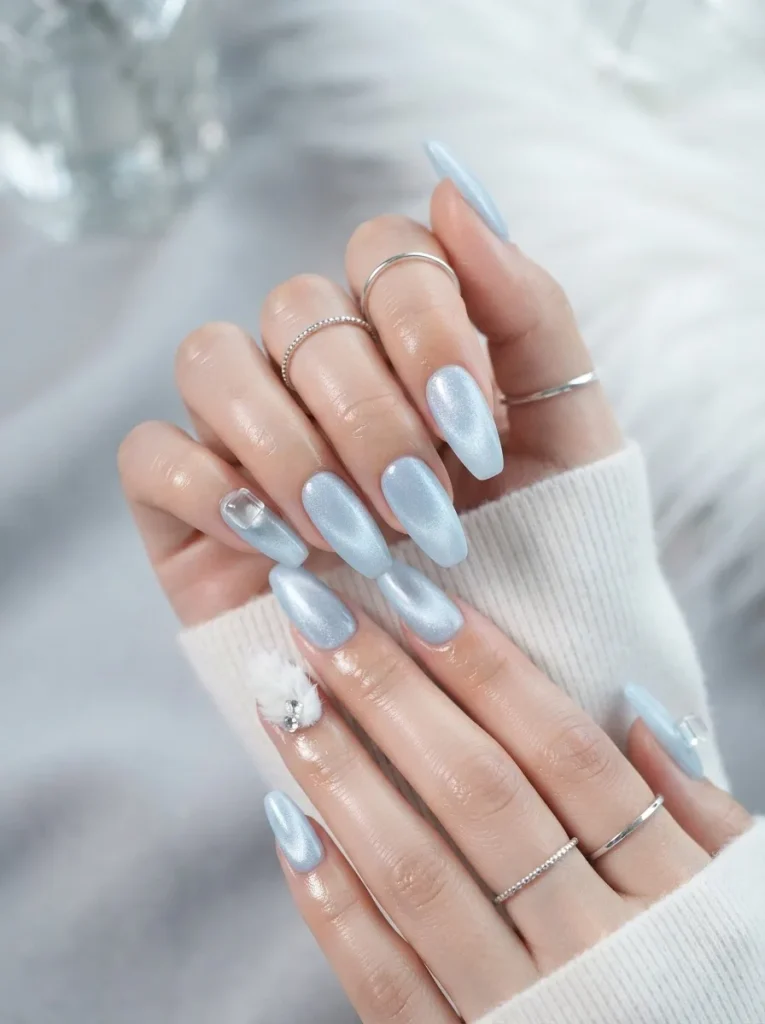 15. Icy Blue Velvet Nails