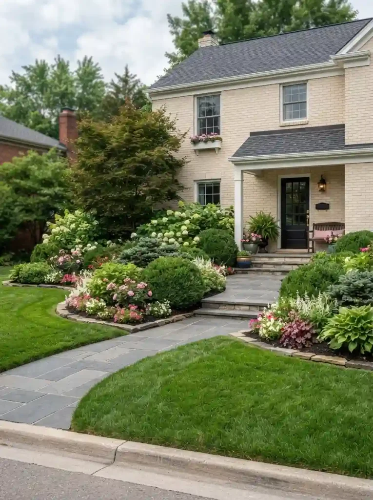15. Pair Evergreen Shrubs With Seasonal Flowers