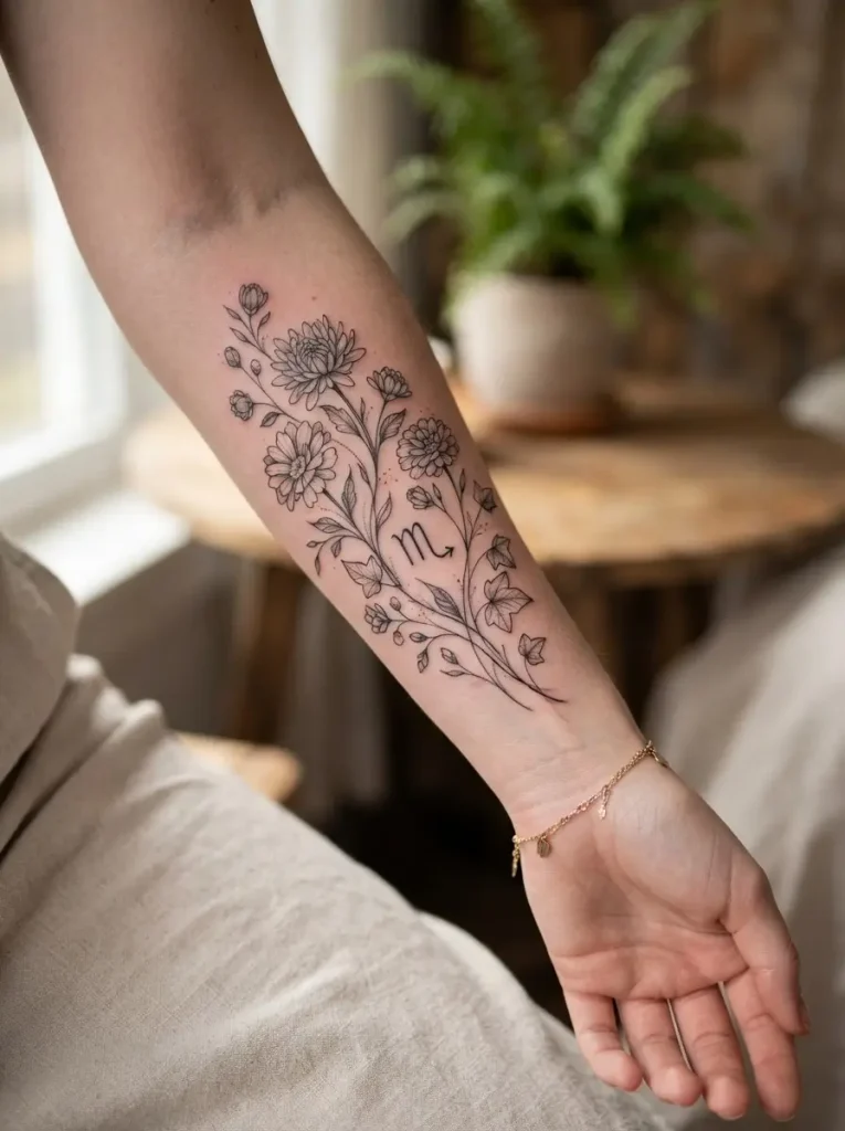15. Scorpio Birth Flower Tattoo