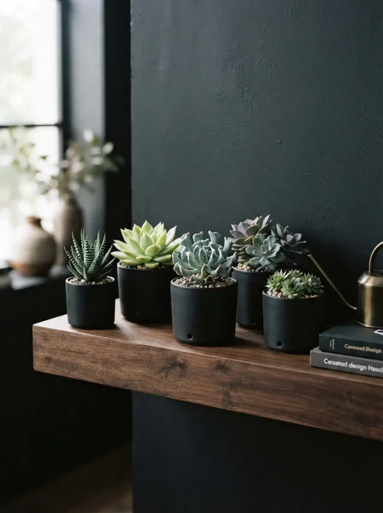 16. Black-and-Green Succulent Display