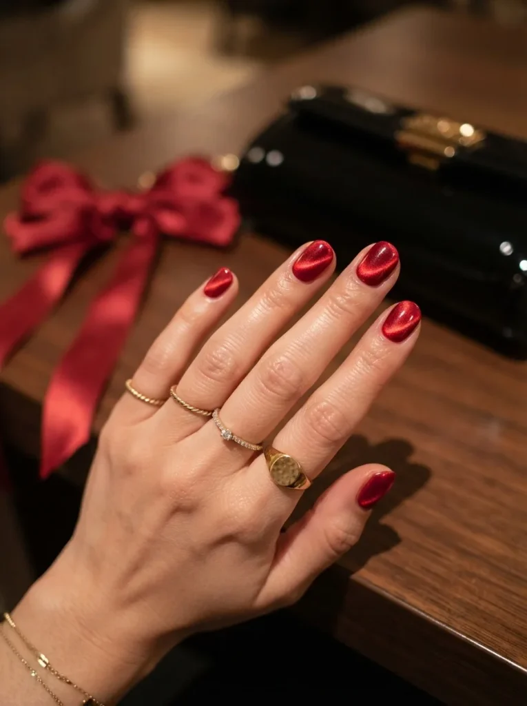 16. Cherry Red Velvet Nails