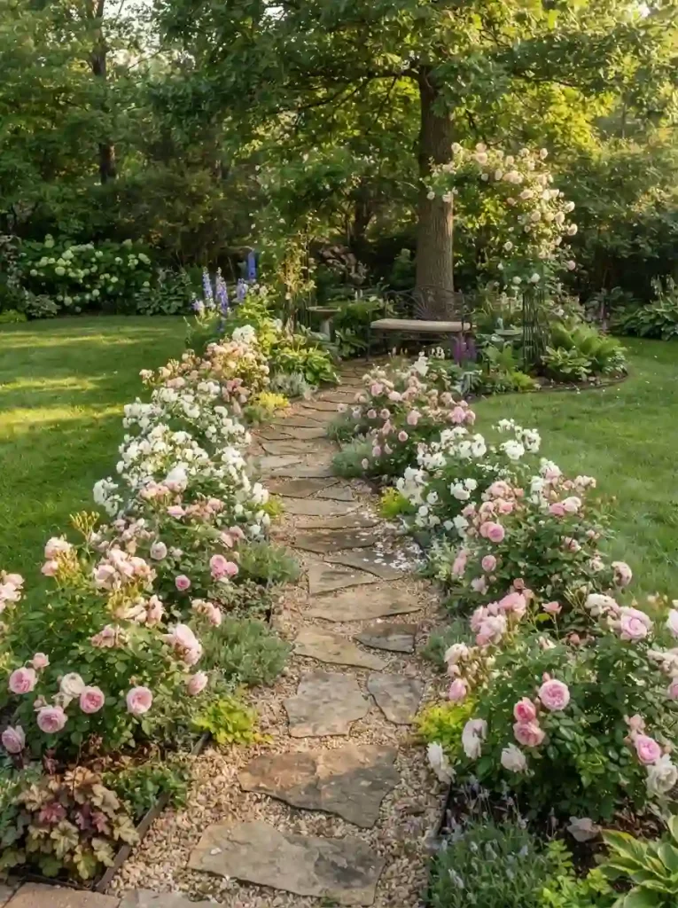 16. Create a rose-lined garden walkway