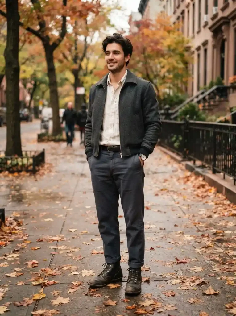 16. Leather Boots and Relaxed Trousers
