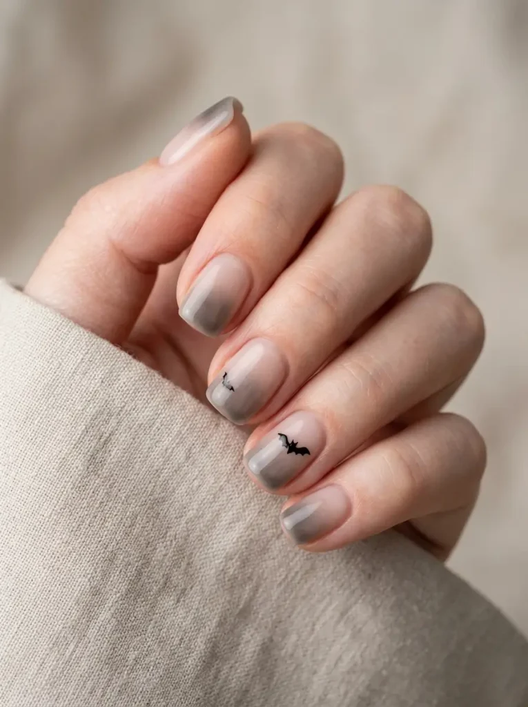 16. Quick Facts: Smoky Gray Nail Tips With Tiny Bats