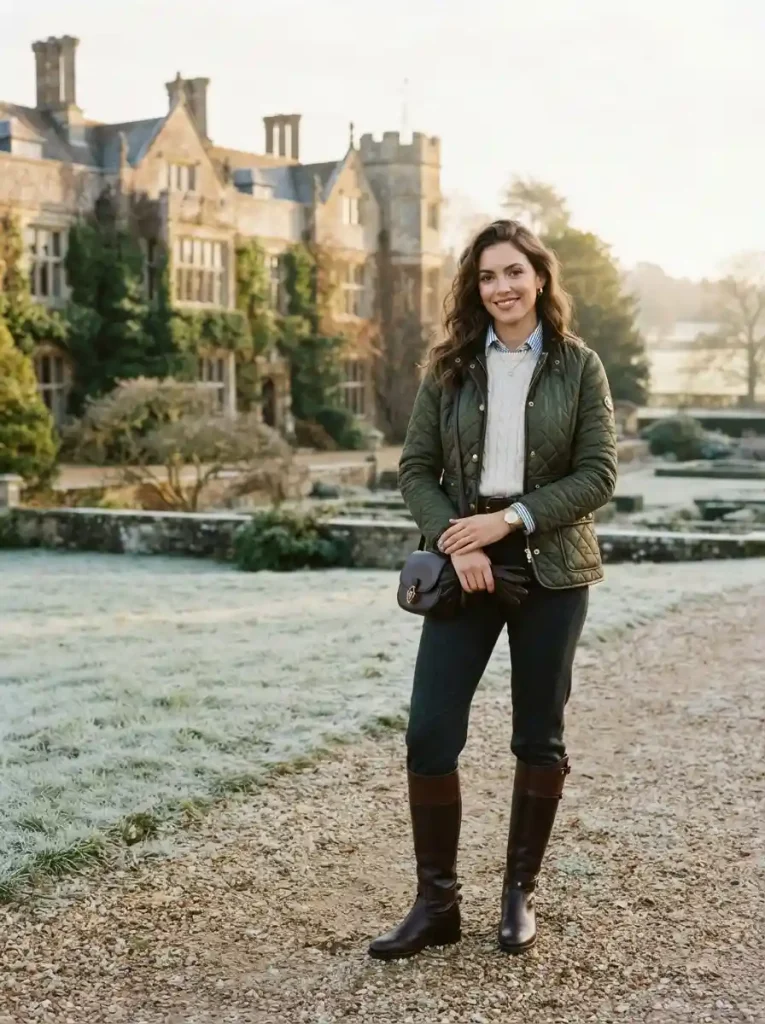 16. Quilted Jacket and Equestrian-Inspired Layers