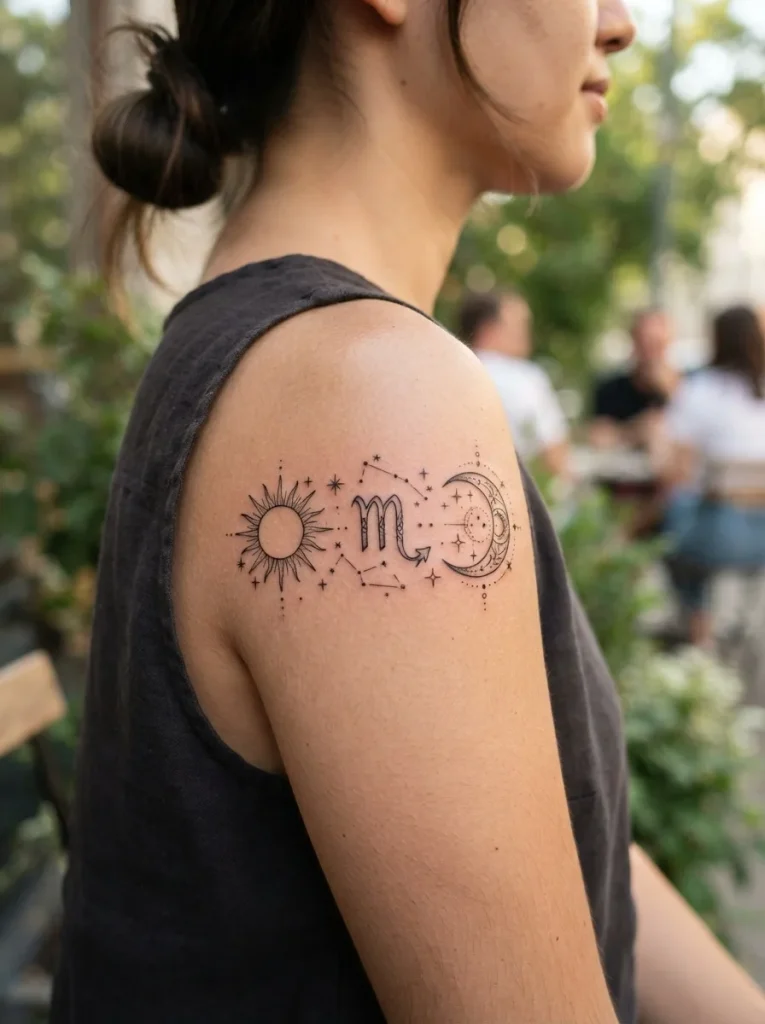 16. Scorpio Sun and Moon Tattoo