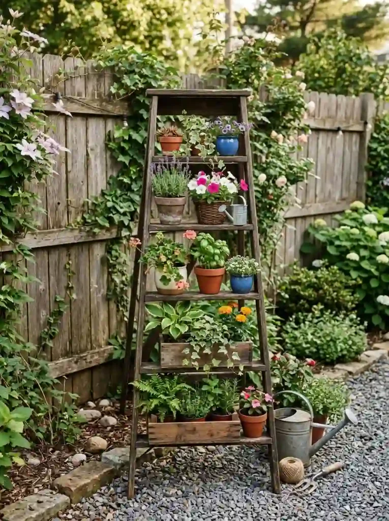 16. Turn an old ladder into a vertical plant display