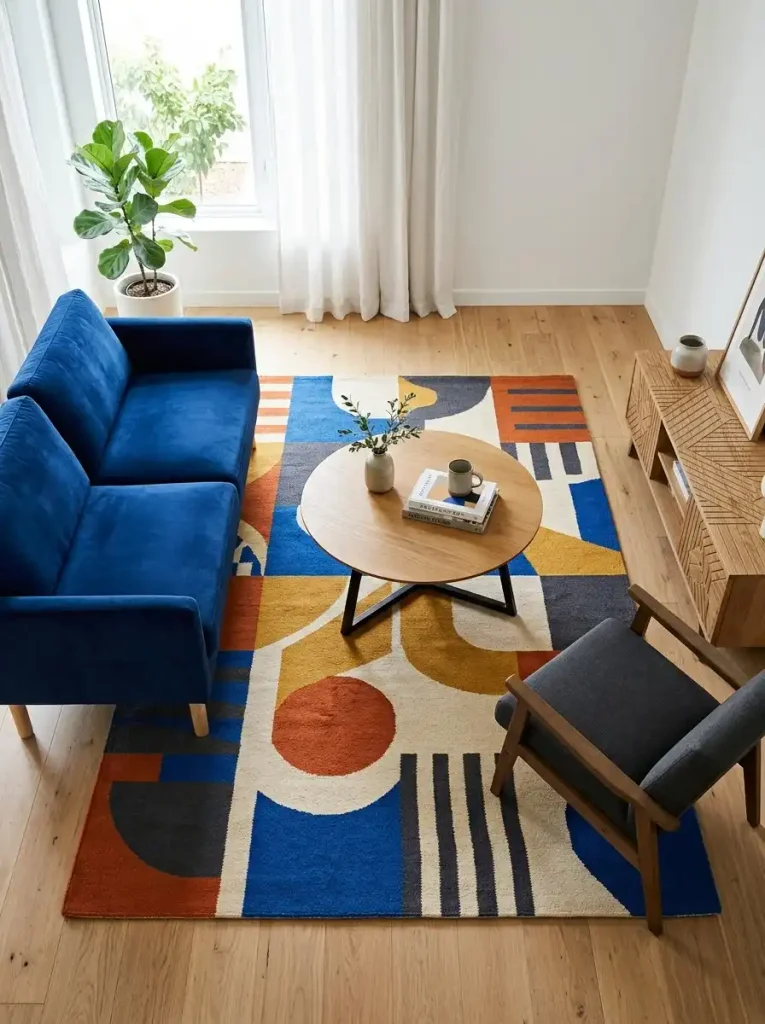 16. Use One Statement Rug as the Room's Base Layer