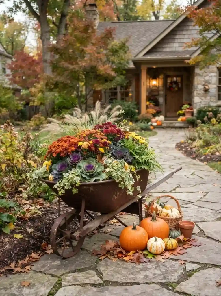 16. Use a Repurposed Wheelbarrow as a Fall Planter