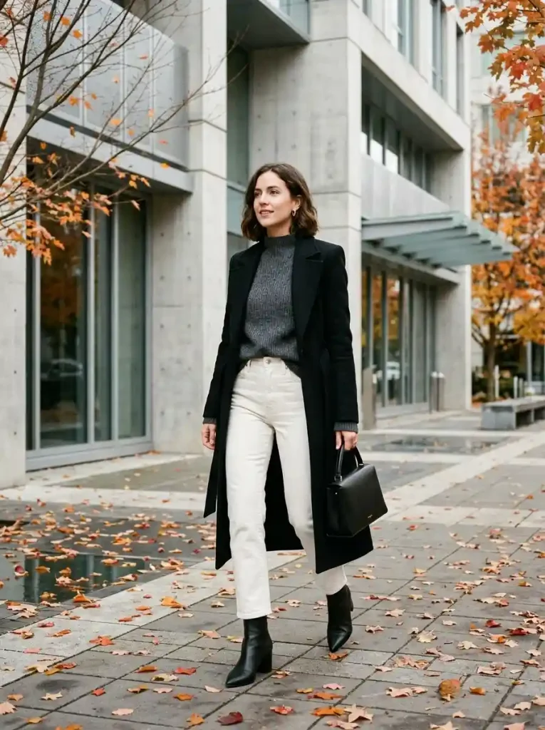 16. White Jeans with Black Ankle Boots