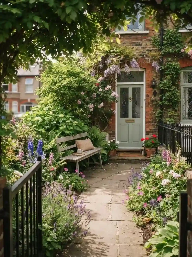 17. Add a small bench beneath greenery