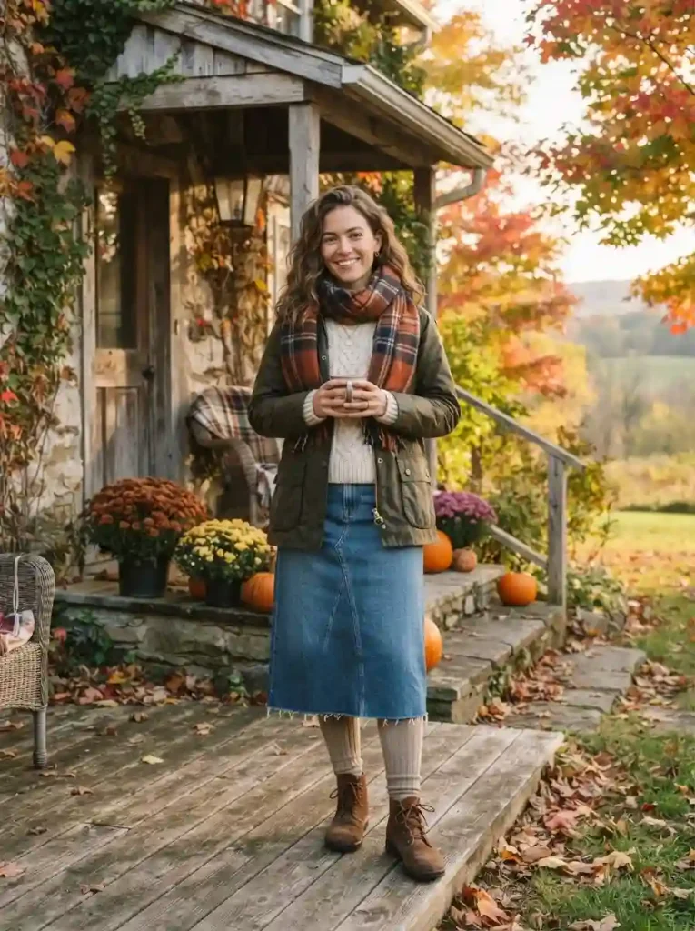 17. Barn Jacket With a Denim Skirt
