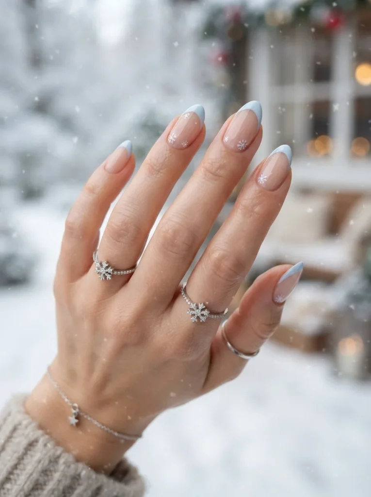 17. Blue French With Snowflake Details